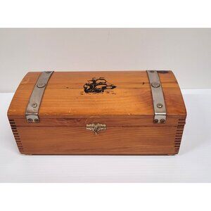 Jewelry Box Treasure Chest Wood Sail Boat Ship Cedar Metal Bands Swivel Lock